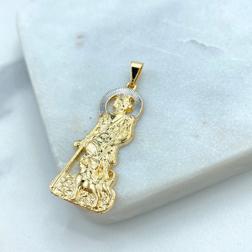 18K Gold Filled Two Tone Saint Lazarus Pendant Charm, Patron Pendant Lazarus, San Lazaro, Saint Lazarus Pendant Charms