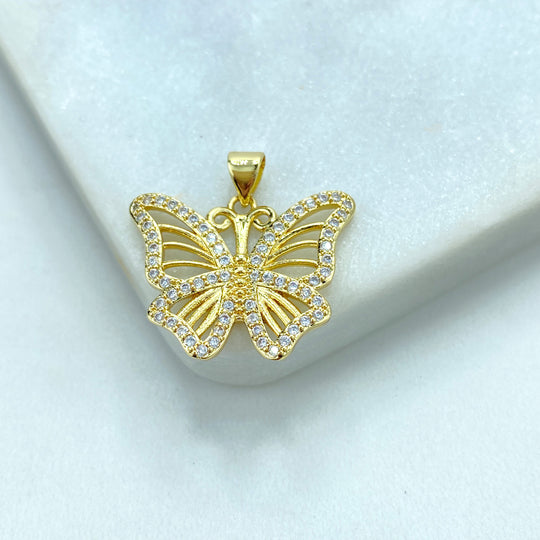 18k Gold Filled White CZ Butterfly Charm, DIY Butterfly Pendant, DIY Cutout Butterfly with CZ Charm