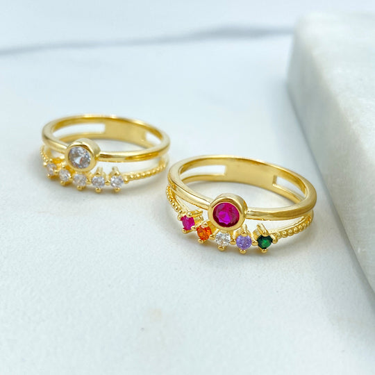 18k Gold Filled Multicolor CZ Layered Ring, or Clear CZ Layered Ring, CZ Two Layers Ring