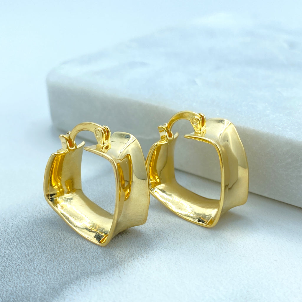 18k Gold Filled Polished Square Huggie Hoops, Modern Jewelry