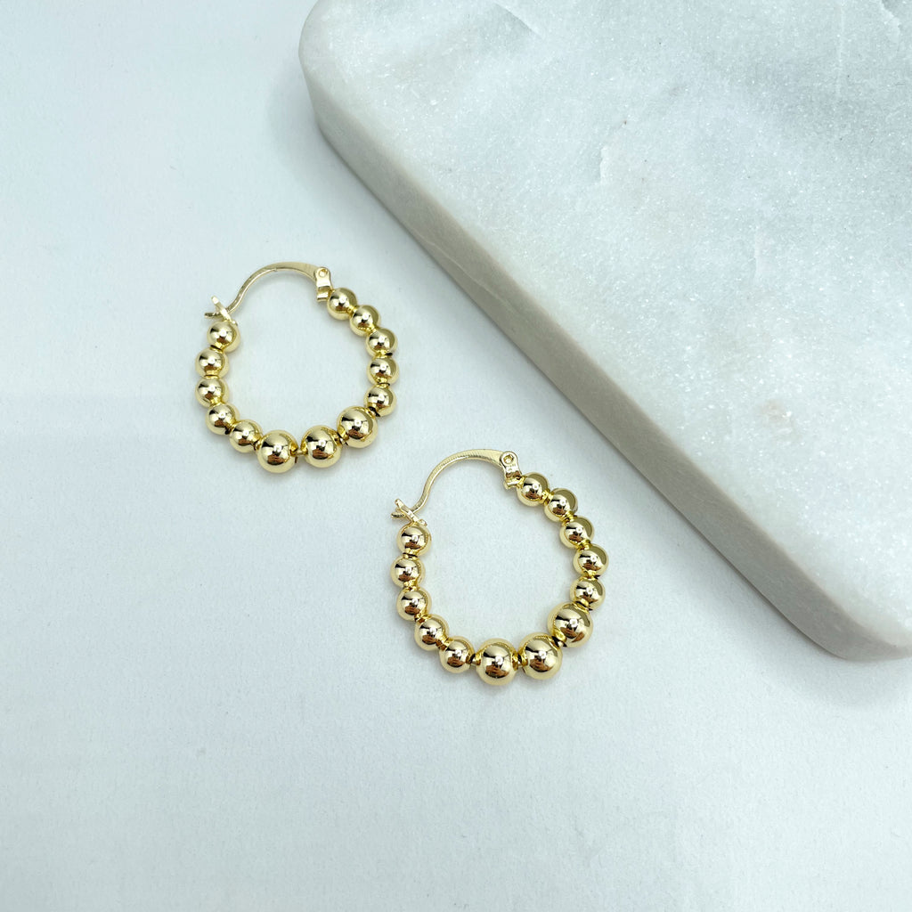 18k Gold Filled 24mm Gold Balls Beaded Hoop Earrings