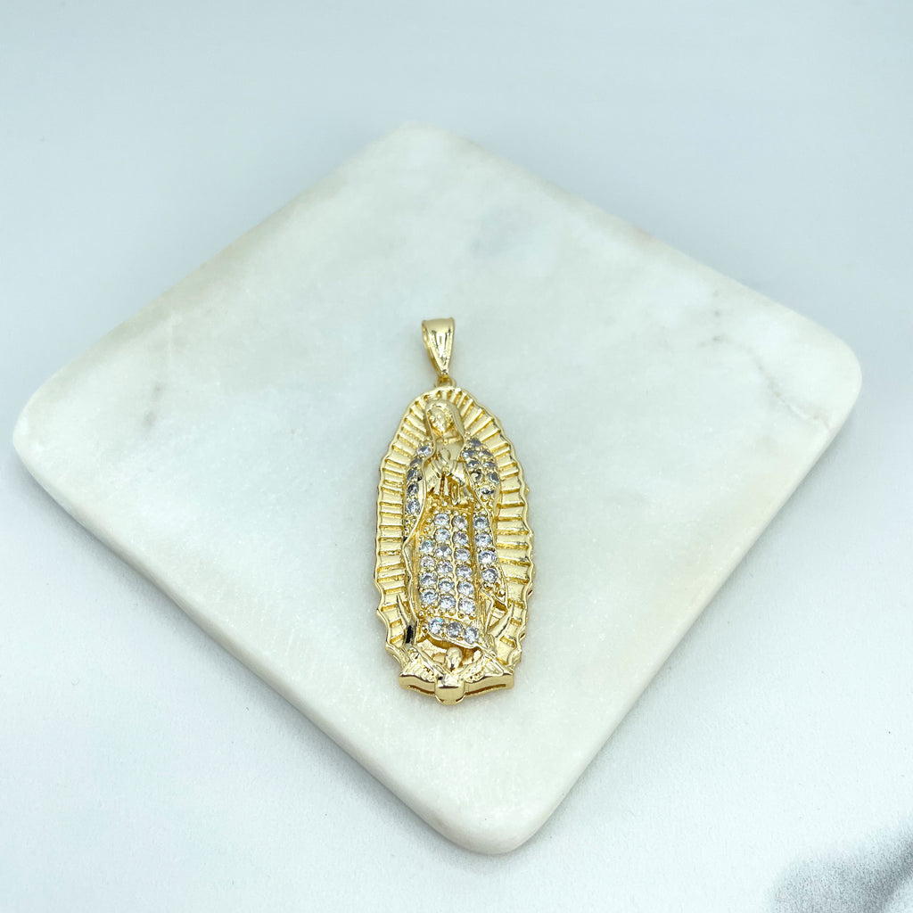 18k Gold Filled Clear Micro CZ Our Lady Of Guadalupe Religious Pendant