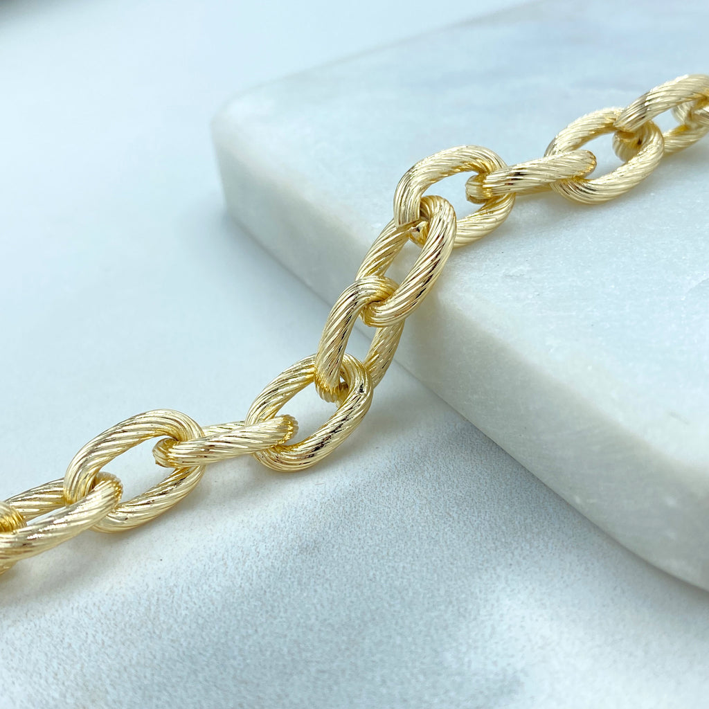 18k Gold Filled Chunky Chain Bracelet, 9mm Textured Rolo Chain Bracelet, Fine Bracelet.