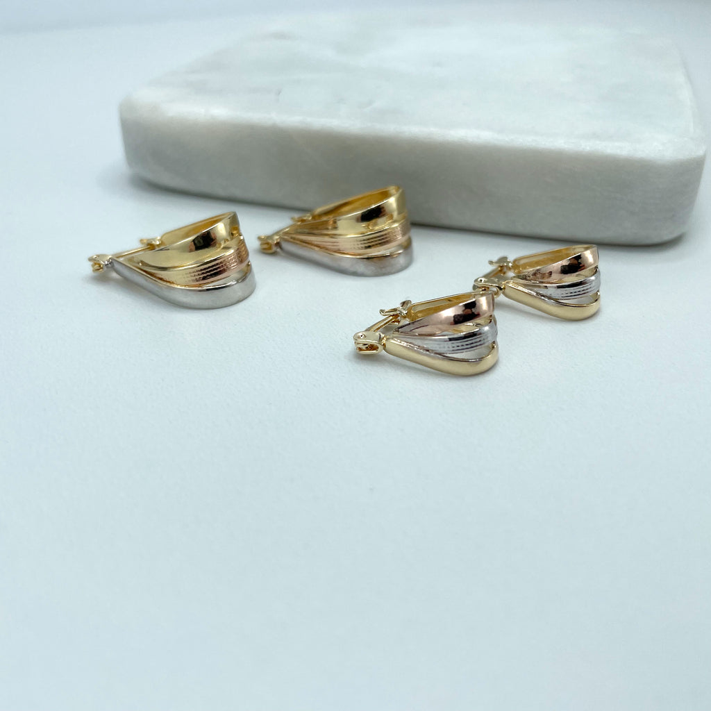 18k Gold Filled Oval Hoop Earrings, Three Tone
