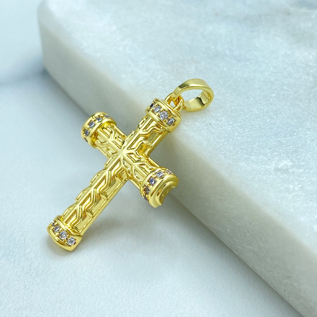18k Gold Filled Textured Cross Pendant, CZ Accent Religious Charm, Statement Faith Jewelry, CZ Cross Pendant