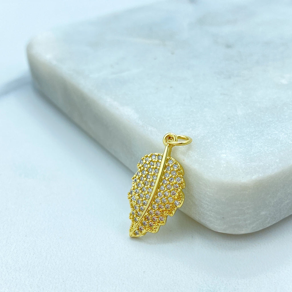 18k Gold Filled Leaf Charm, CZ Pave Small Leaf Pendant, Dainty Nature Jewelry, Bulk Order, Boho Charm, Gift for Her