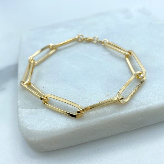 18k Gold Filled 6mm Paperclip Chain Bracelet, 7 Inches Long, Timeless Jewelry