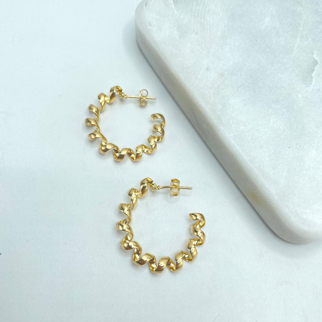 18k Gold Filled 27mm Twisted Spiral C-Hoop Earrings, Fancy Hoops