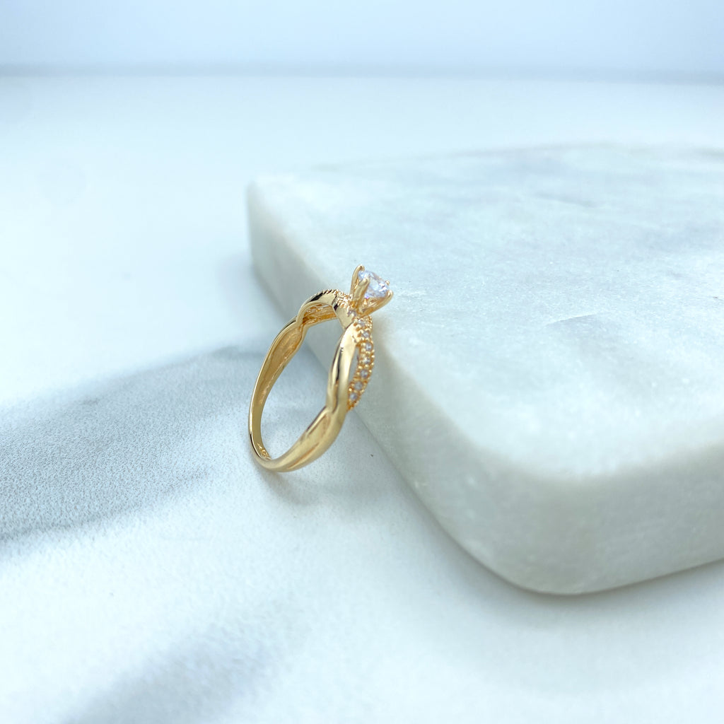 14k Solid Gold Twisted Front Solitaire Ring featuring CZ, 14k Solid Gold Wedding Engagement Solitaire Ring