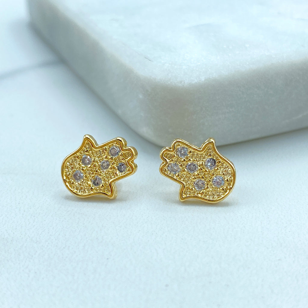 18K Gold Filled Textured Hamsa Hand Stud Earrings & Pendant Set, featuring Micro CZ