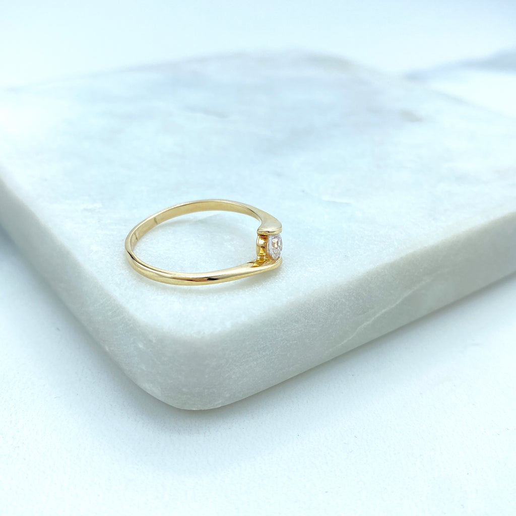 14k Solid Gold Minimalist Ring, 14k Solid Gold Zircon Ring (Stamped Inside)