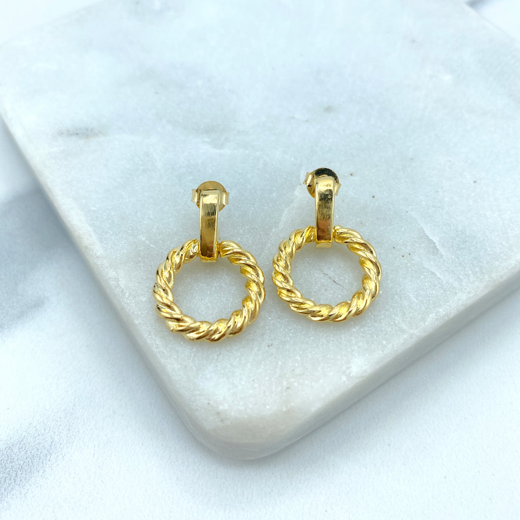 18k Gold Filled Stud Earrings with Drop Spiral Twisted Circle Earrings