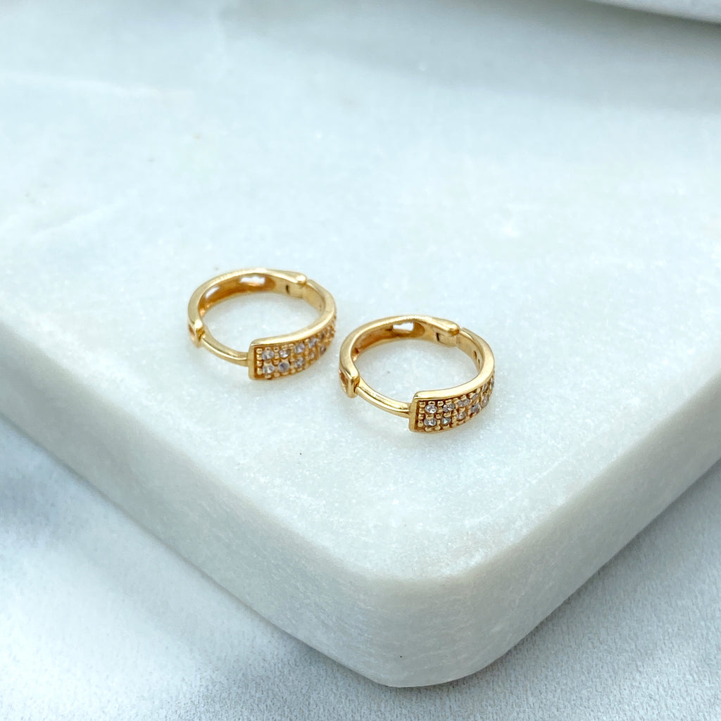 14k Solid Gold Huggie Earrings featuring CZ, 14k Solid Yellow Gold Classic CZ Huggie Earrings