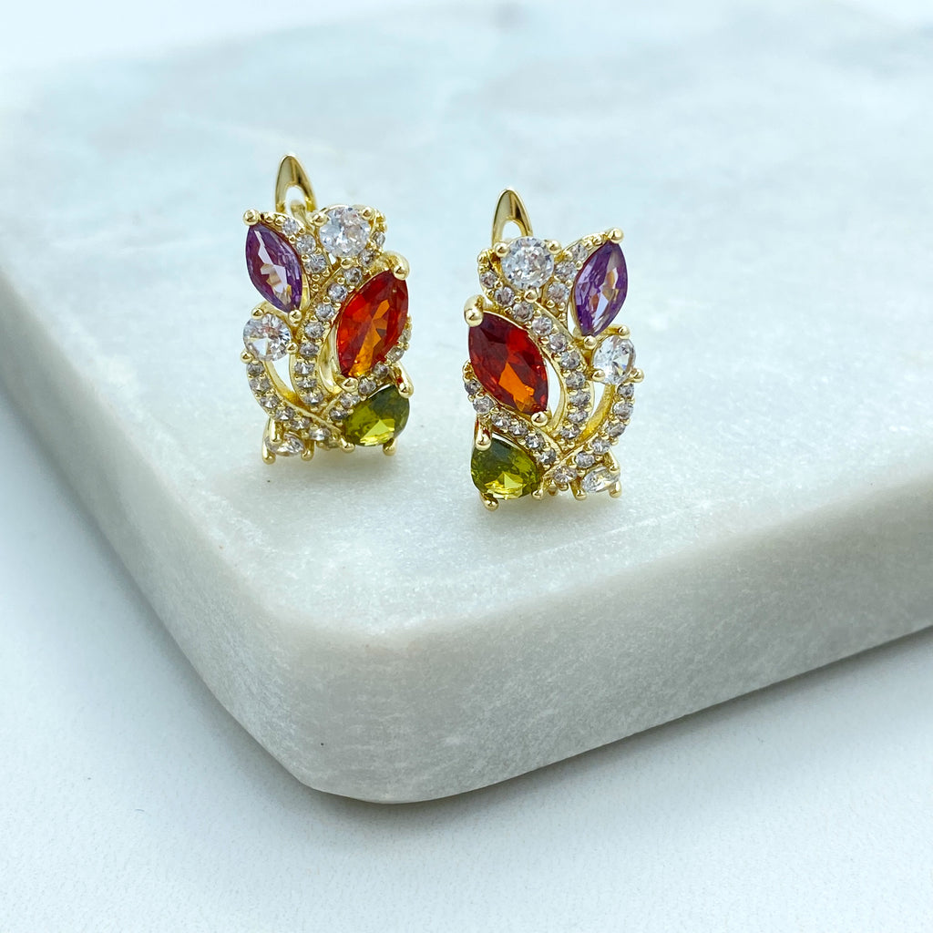 18k Gold Filled Earrings, Multicolor CZ Huggie Hoops, Rainbow Gemstone Huggie Earrings, Timeless Earrings, Gift for Her