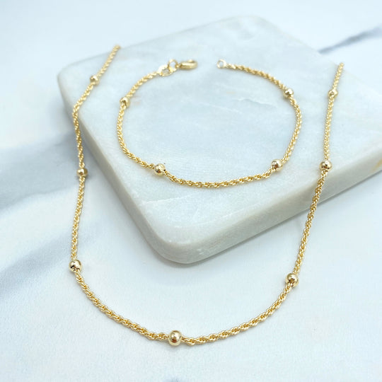 18k Gold Filled Rope Chain with Gold Balls Chain, Satellite Chain with 2mm Rope Chain or Bracelet, Specialty Chain