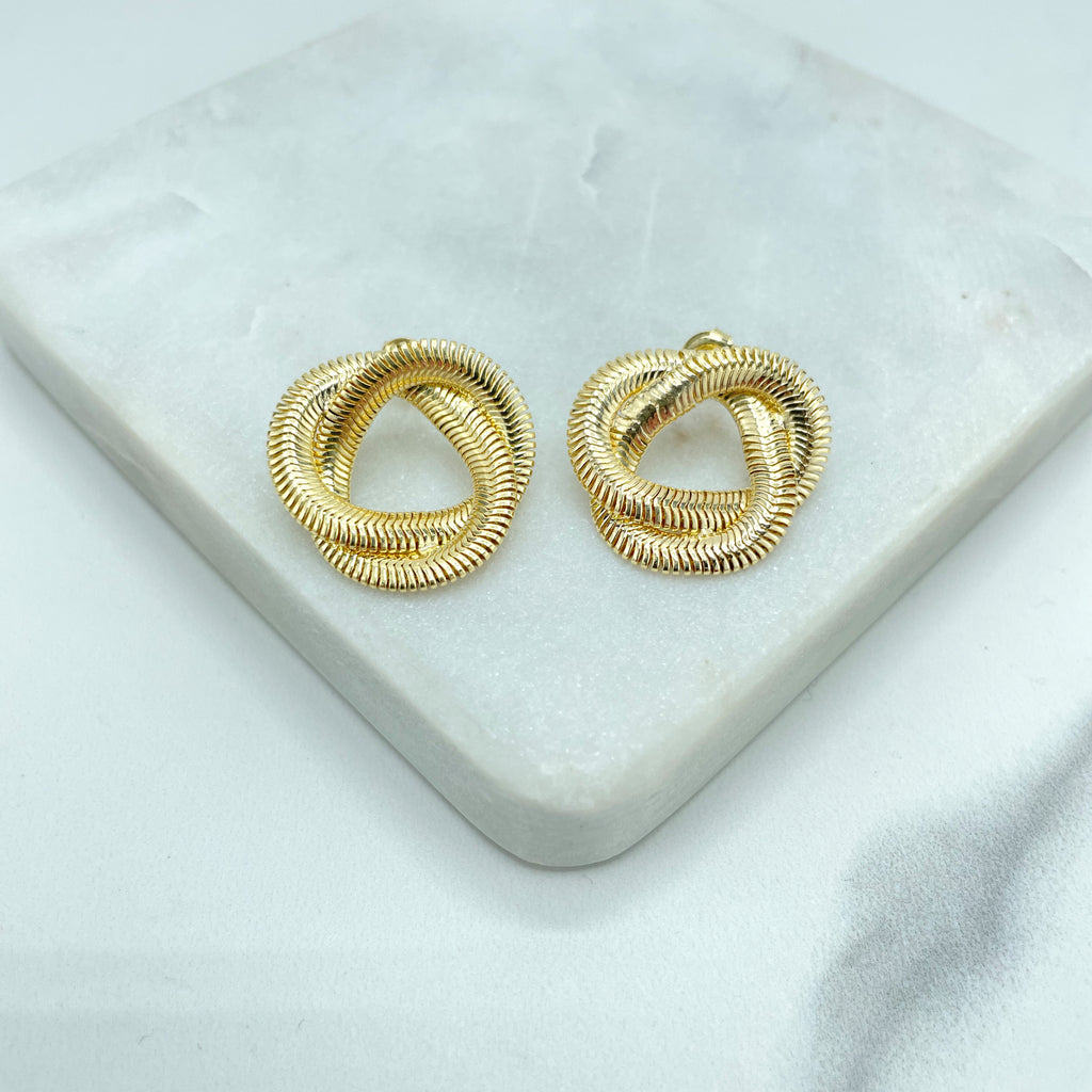 18k Gold Filled Twisted Spring Snake Chain Stud Earrings, Twisted Herringbone Earrings
