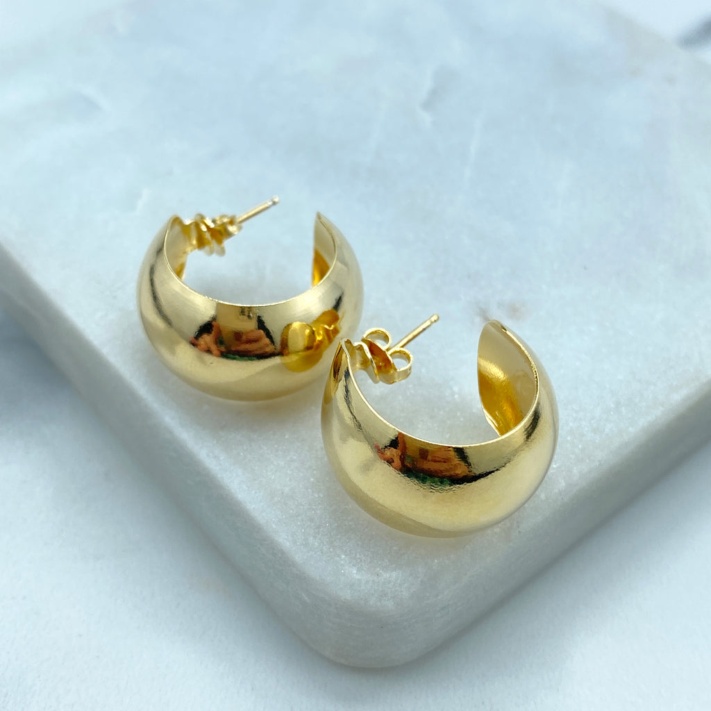 18k Gold Filled Modern C-Hoop, Gold Chunky Hoop, Crescent Earring