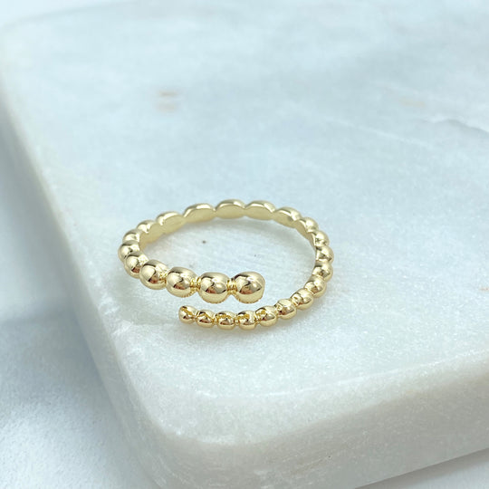 18k Gold Filled Beaded Spiral Adjustable Ring, Adjustable Spiral Ring, Beaded Ocean Inspired Ring, Beaded Adjustable Ring