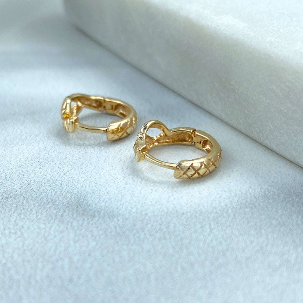 14k Solid Gold Huggies Textured Snake Earrings featuring Clear CZ Eyes, 14k Solid Yellow Gold CZ Snake Huggie Earrings