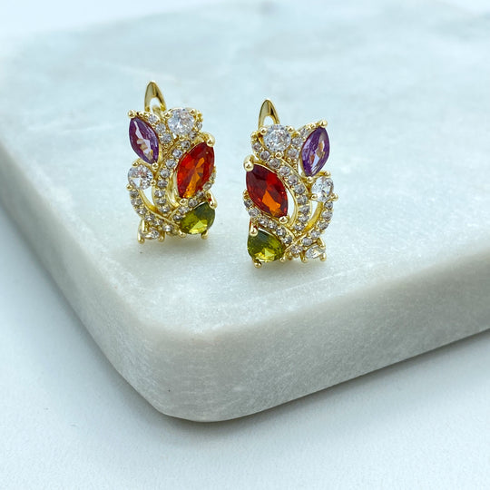 18k Gold Filled Earrings, Multicolor CZ Huggie Hoops, Rainbow Gemstone Huggie Earrings, Timeless Earrings, Gift for Her