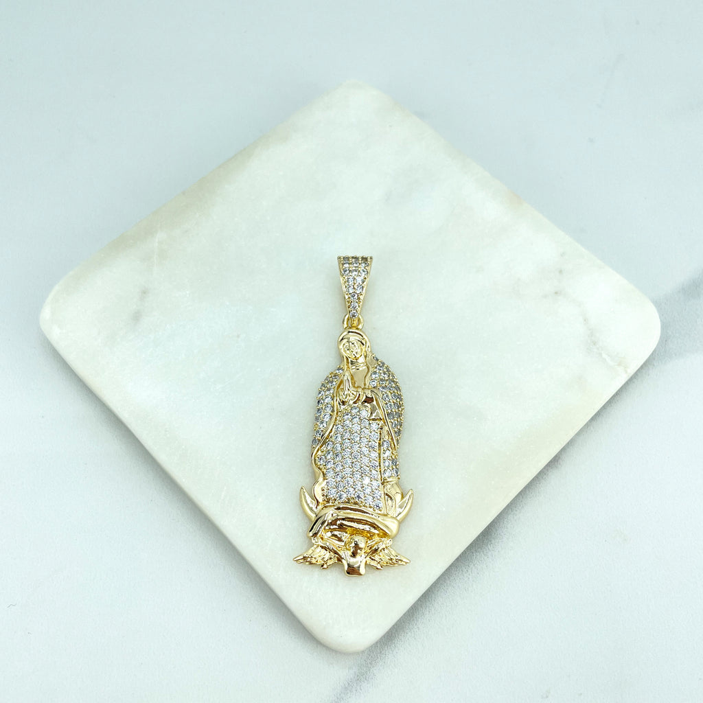 18k Gold Filled Clear Micro CZ Our Lady Of Guadalupe Religious Pendant