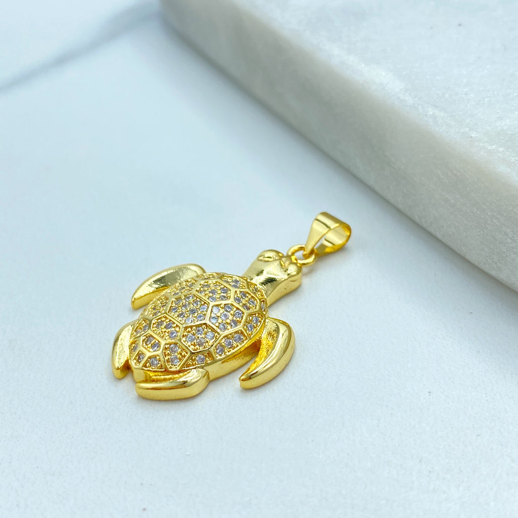 18k Gold Filled Turtle Pendant, CZ Pave Sea Turtle Charm, Dainty Ocean Jewelry, Gift for Her, CZ Sea Turtle Charm
