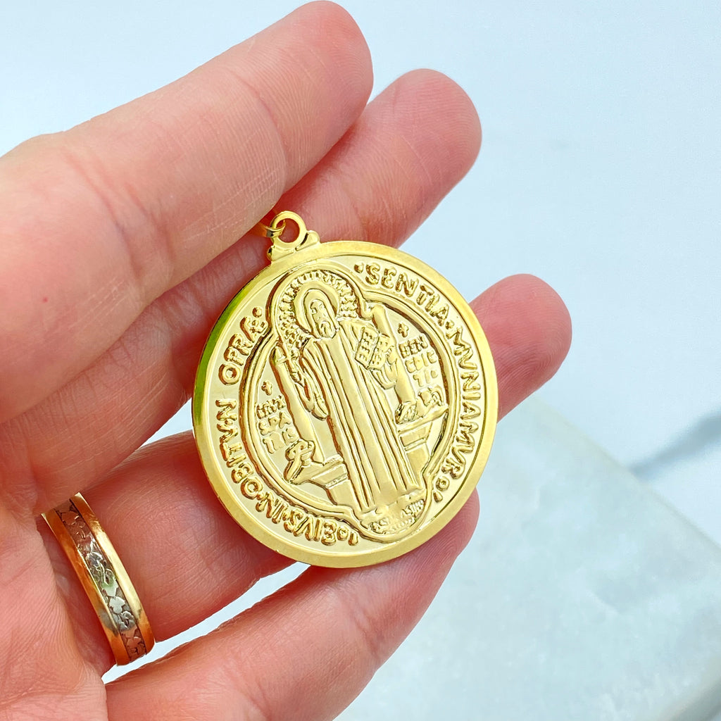 18k Gold Filled Two Tone San Benito Coin, 2 Sided Round Pendant Charms