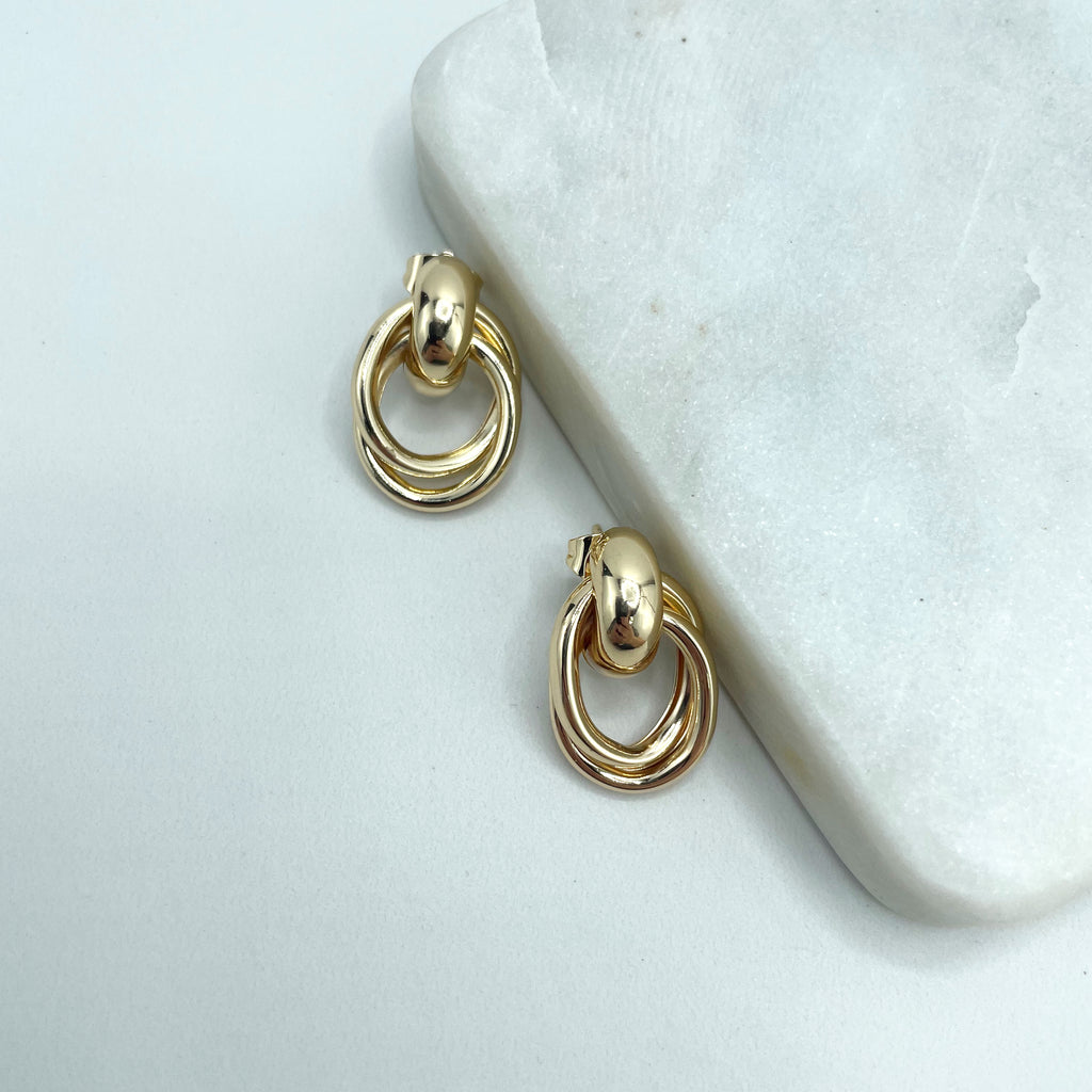 18k Gold Filled Drop Stud Earrings with Double Twisted Circles