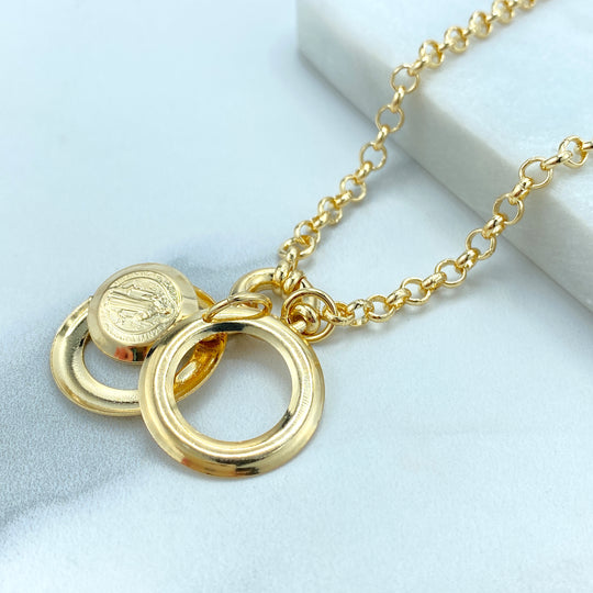 18k Gold Filled 4mm Rolo Chain with Saint Benedict Medal Necklace, San Benito Coin Necklace with front Spring Ring Clasp