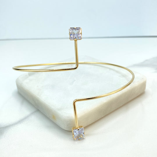 18k Gold Filled Arm Cuff Bracelet Minimalist, Upper Arm Bracelet CZ, Adjustable Cuff Bracelet