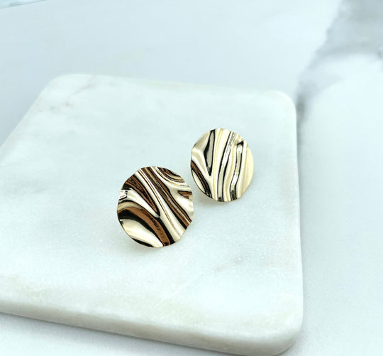 18k Gold Filled Round Double Hammered Coin Disc Stud Earrings