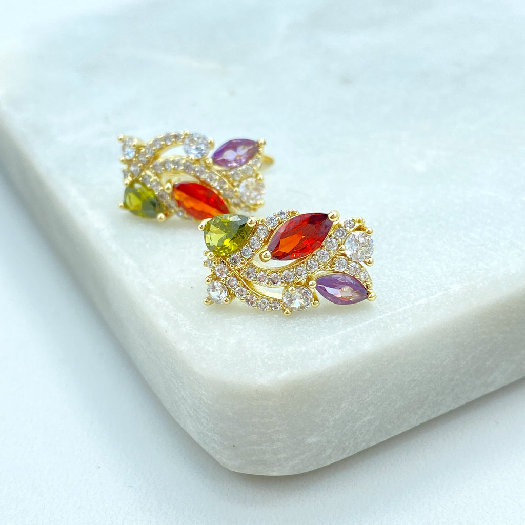 18k Gold Filled Earrings, Multicolor CZ Huggie Hoops, Rainbow Gemstone Huggie Earrings, Timeless Earrings, Gift for Her