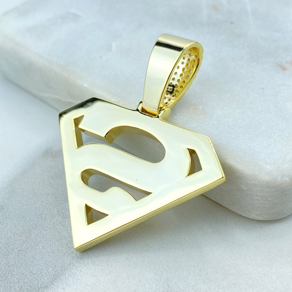 18k Gold Filled Cubic Zirconia Pave Superman Pendant