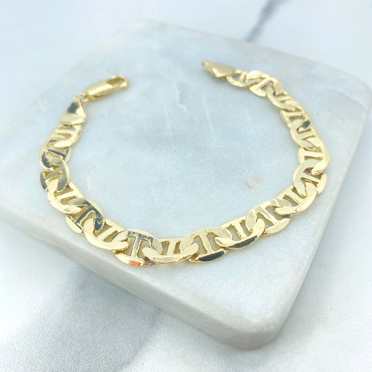 18k Gold Filled 9mm Mariner Link Chain Bracelet Flat Style, Mariner Link Chain Bracelet