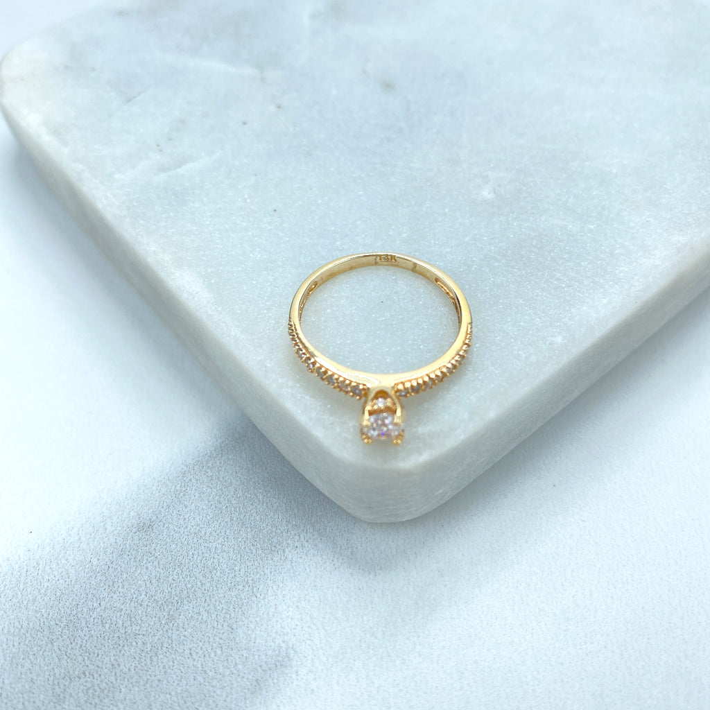 14k Solid Gold Solitaire Ring featuring Cubic Zirconia, 14k Solid Gold Wedding Engagement Solitaire Ring