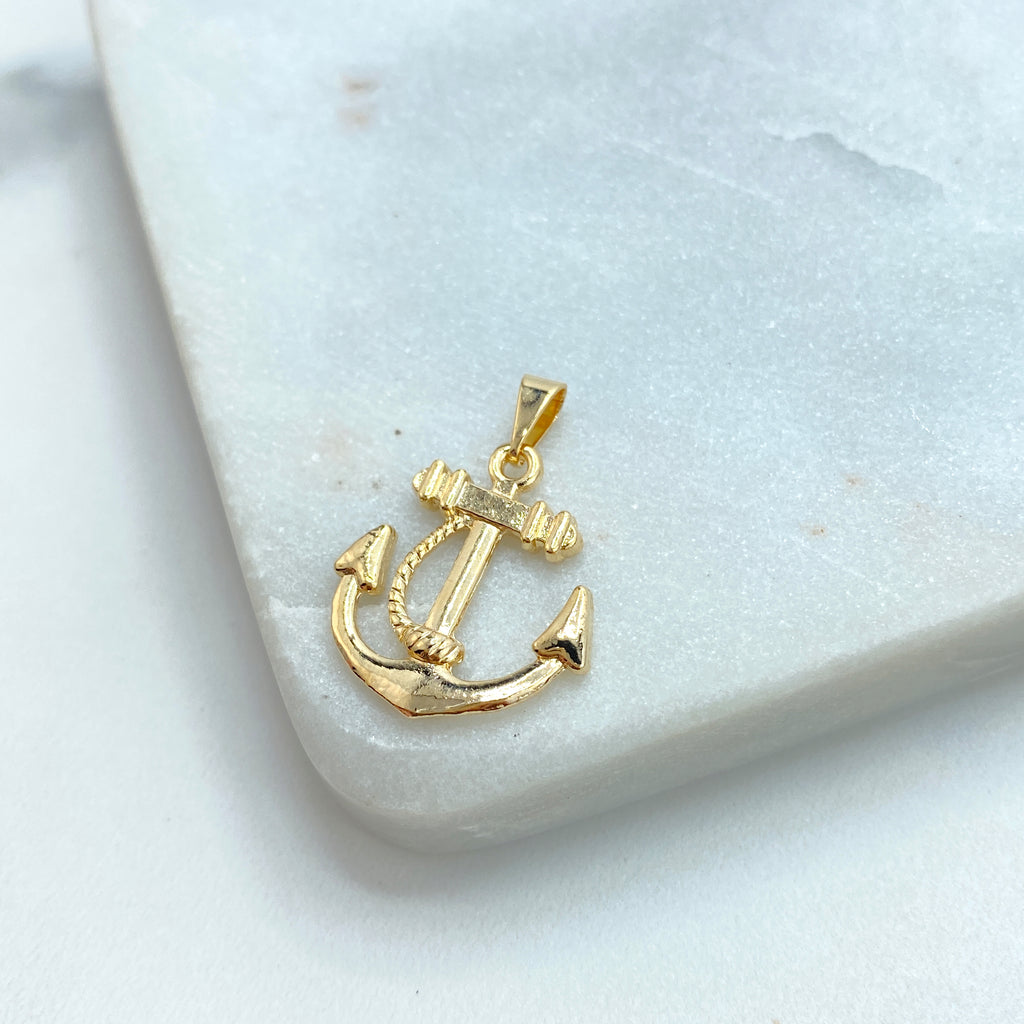 18K Gold Filled Nautical Anchor with Rope Petite Charm, Maritime Ocean Inspiration Pendant