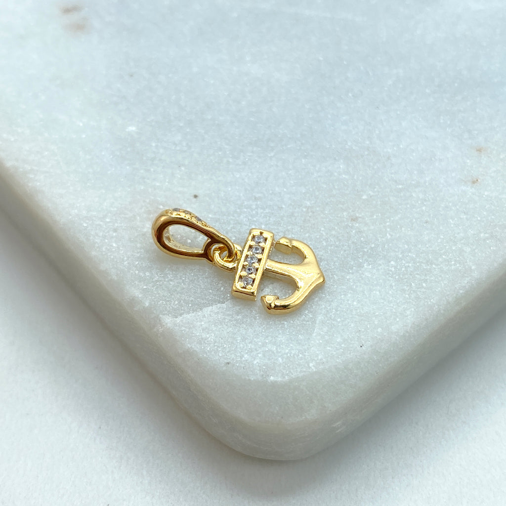 18k Gold Filled Petite Nautical Anchor featuring Micro Cubic Zirconia