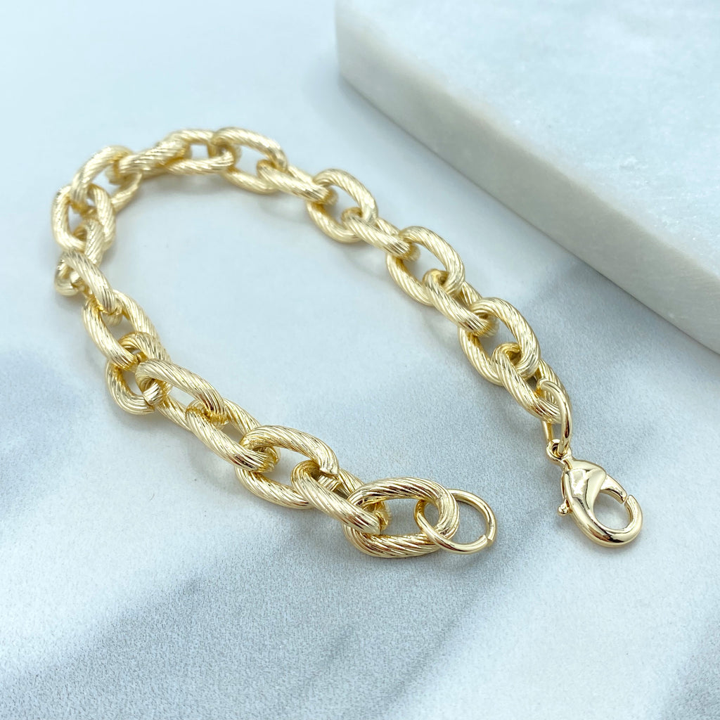 18k Gold Filled Chunky Chain Bracelet, 9mm Textured Rolo Chain Bracelet, Fine Bracelet.