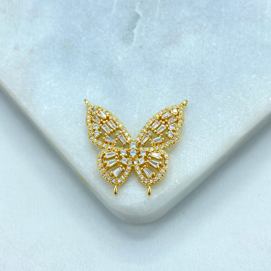 18k Gold Filled White CZ Butterfly Charm, DIY Butterfly Pendant, DIY Cutout Butterfly with CZ Charm, 4 Bails