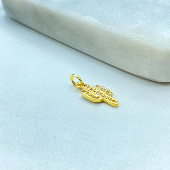 18k Gold Filled Cactus Charm, Small Cactus CZ Pendant, Dainty Minimalist Charm, Gift for Her, Bulk Order