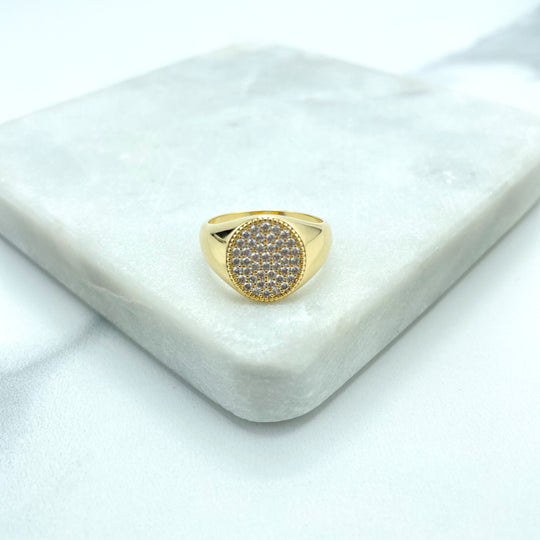 18k Gold Filled Micro Cubic Zirconia Signet Ring, Pave Signet Unisex Ring
