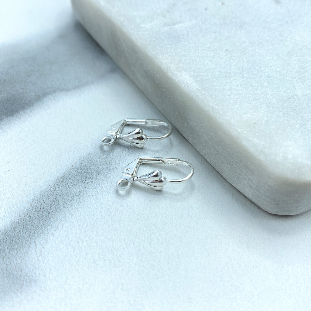 Silver Filled Leverback Shell Earrings, French Hook Ear Wire with Open Loop, Lever Back Hook Clasps