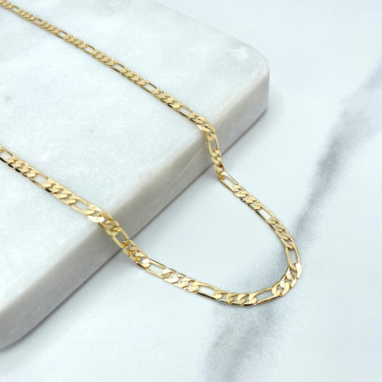 18k Gold Filled 3mm Figaro Chain, 16 Inches + 2 Extender or 18 Inches Long (no Extender)