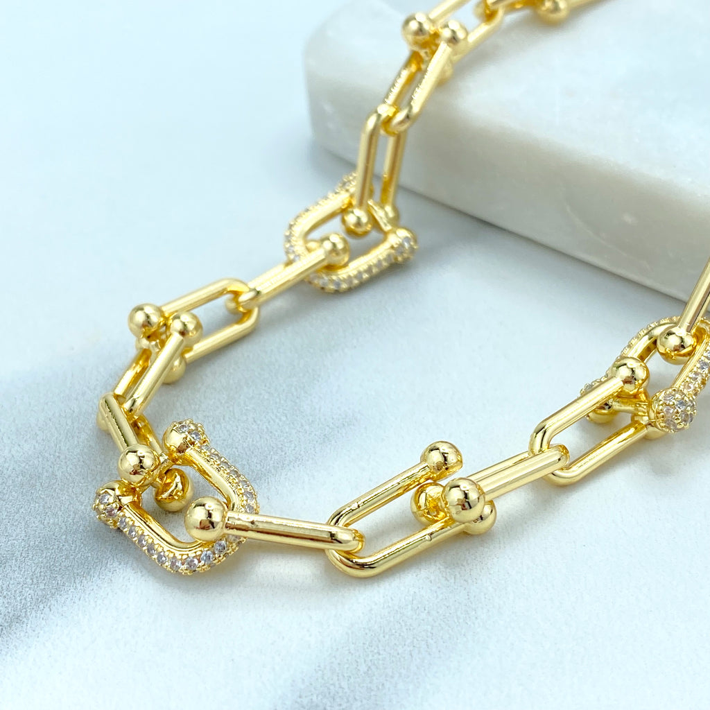 Link Chain Set 18k Gold Filled 2mm Polished U Shape Link Chain Set, featuring Micro C ...