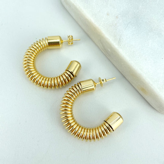 18k Gold Filled Coiled C-Hoop Spiral Ear-studs Earrings