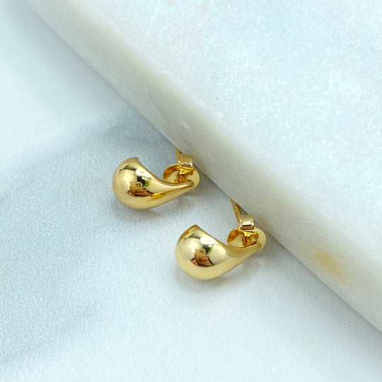 18k Gold Filled Curled Teardrop Earrings, Small Gold Dome Earrings, Chunky Vintage Drop Earrings, Teardrop Shape Stud