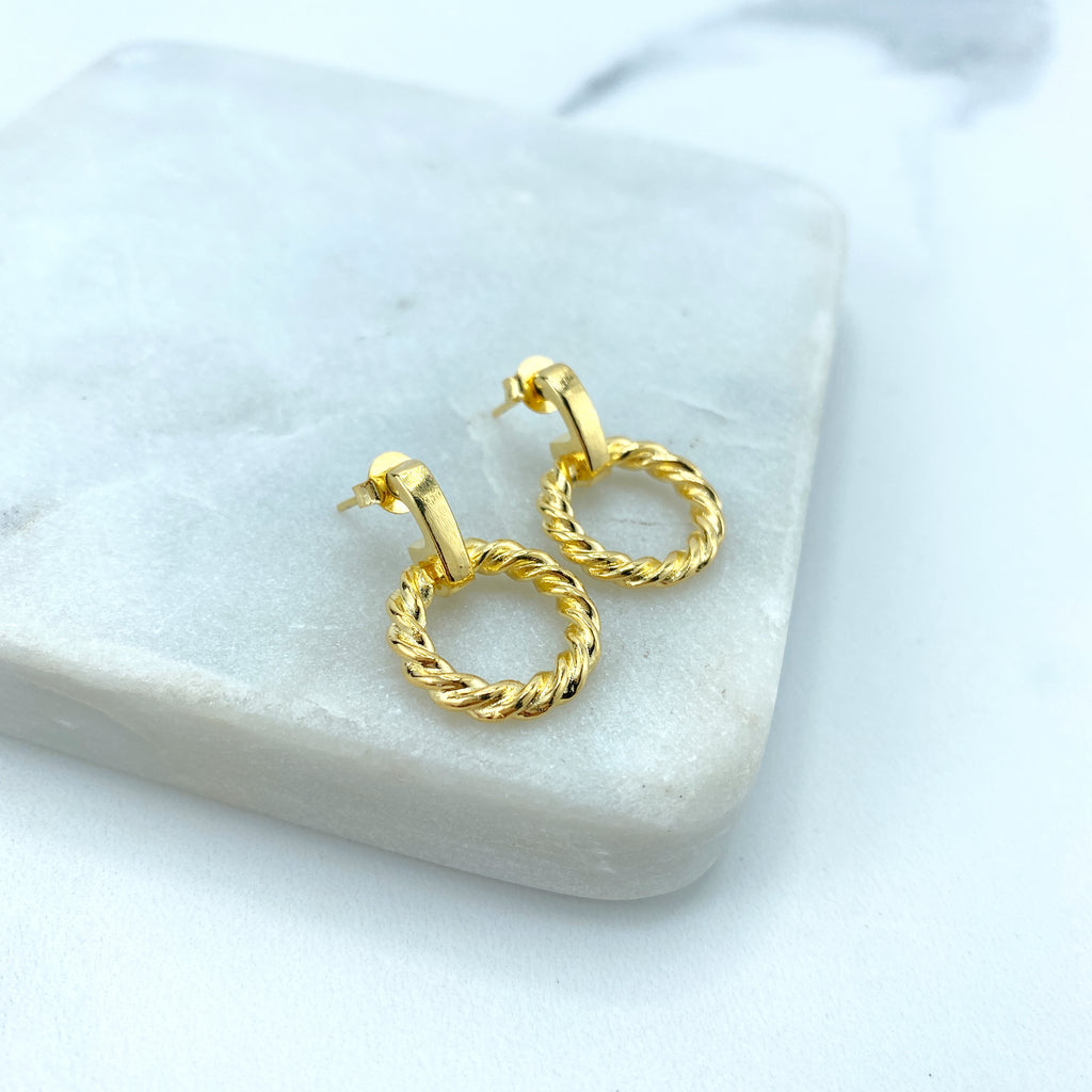 18k Gold Filled Stud Earrings with Drop Spiral Twisted Circle Earrings