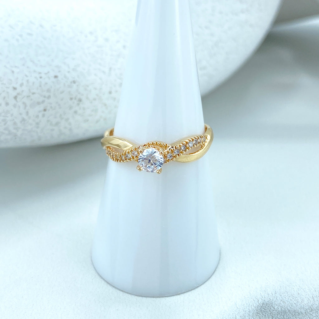 14k Solid Gold Twisted Front Solitaire Ring featuring CZ, 14k Solid Gold Wedding Engagement Solitaire Ring