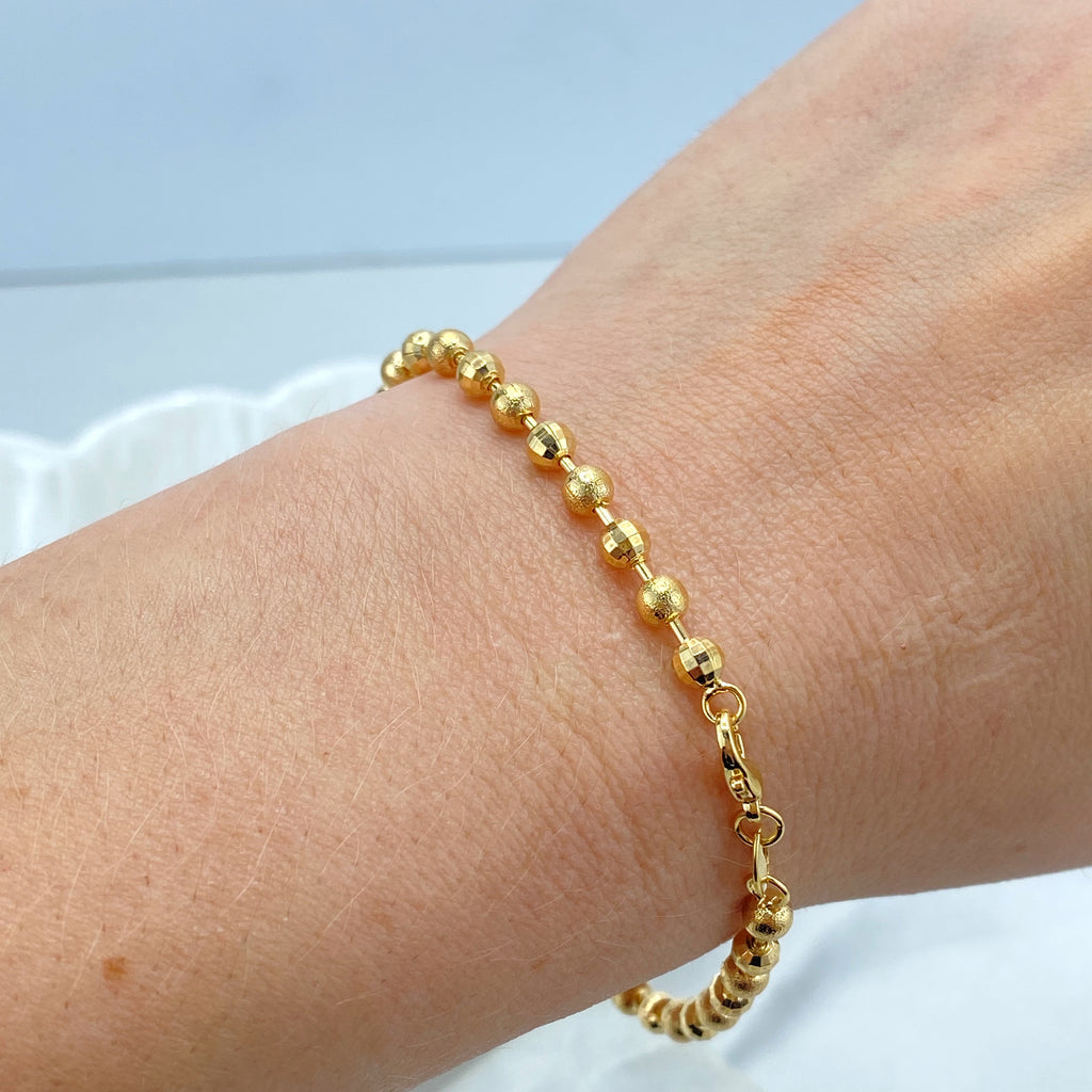 18k Gold Filled Textured Ball Beads Chain, Bracelet or Anklet,DIY Textured Beaded Chain