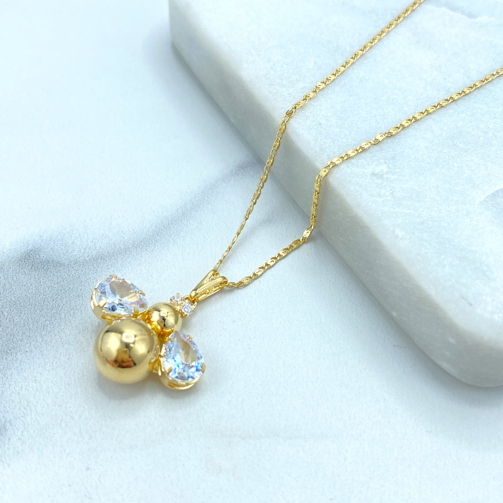 18K Gold Filled Bee Necklace and Bee Stud Earrings Set, featuring Clear Cubic Zirconia, Mariner Link Chain